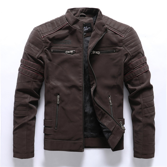 Men’s Casual PU Leather Zipper Jacket