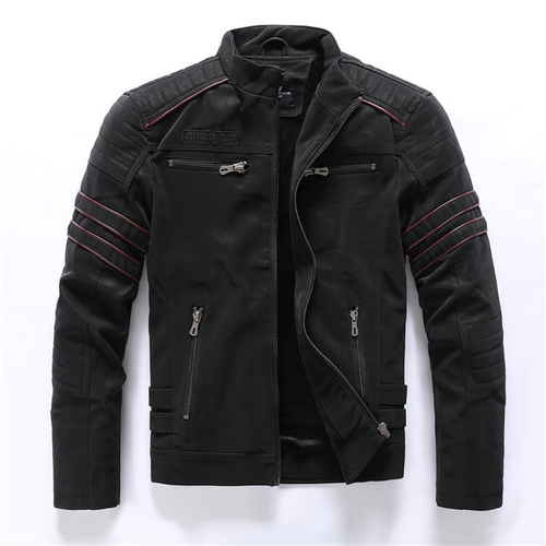Men’s Casual PU Leather Zipper Jacket
