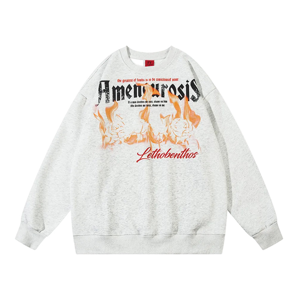 Men’s Flame Print Cotton Crewneck Sweatshirt