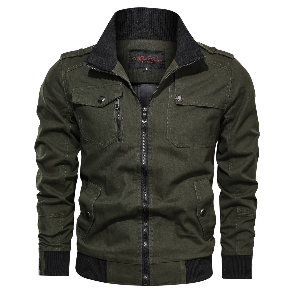 Men’s Solid Color Stand Collar Casual Jacket