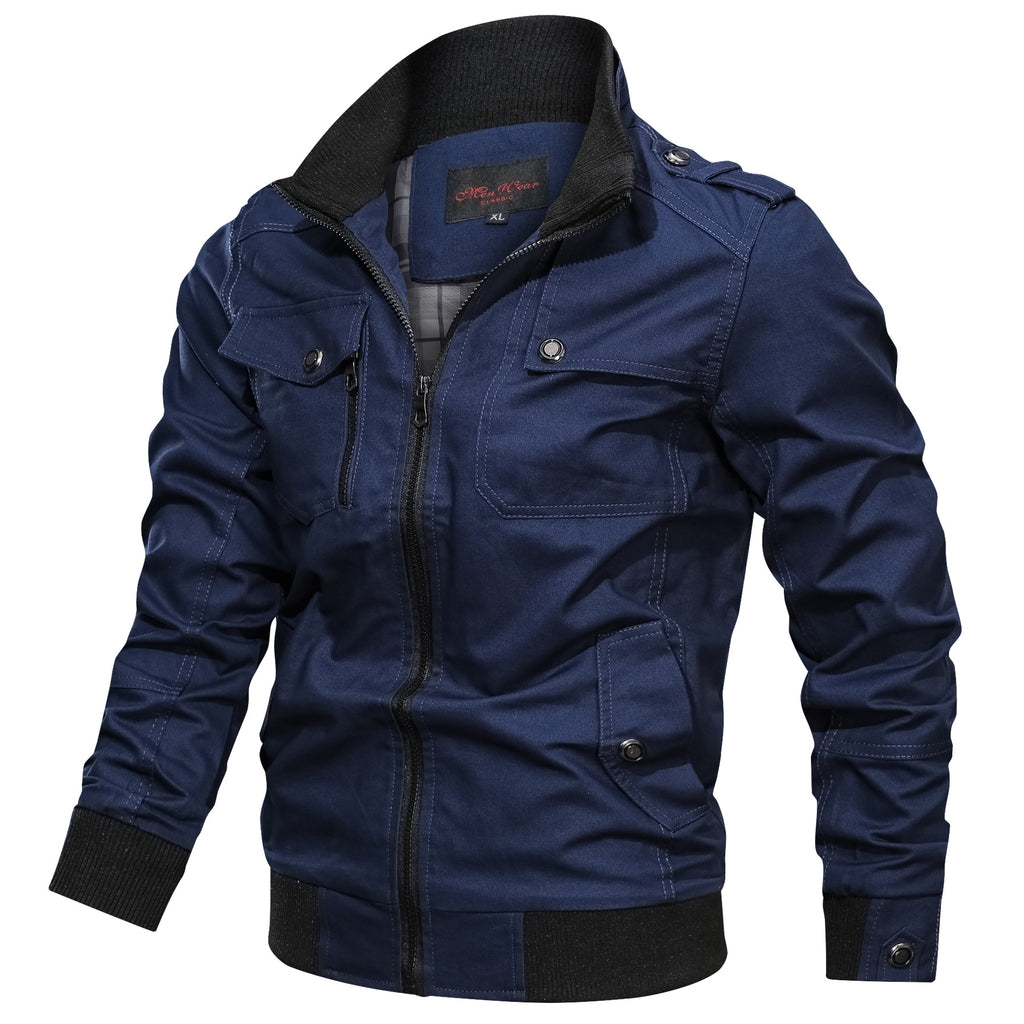 Men’s Solid Color Stand Collar Casual Jacket