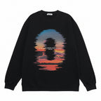 Men’s Sunset Reflection Printed Sweatshirt Loose Fit Casual
