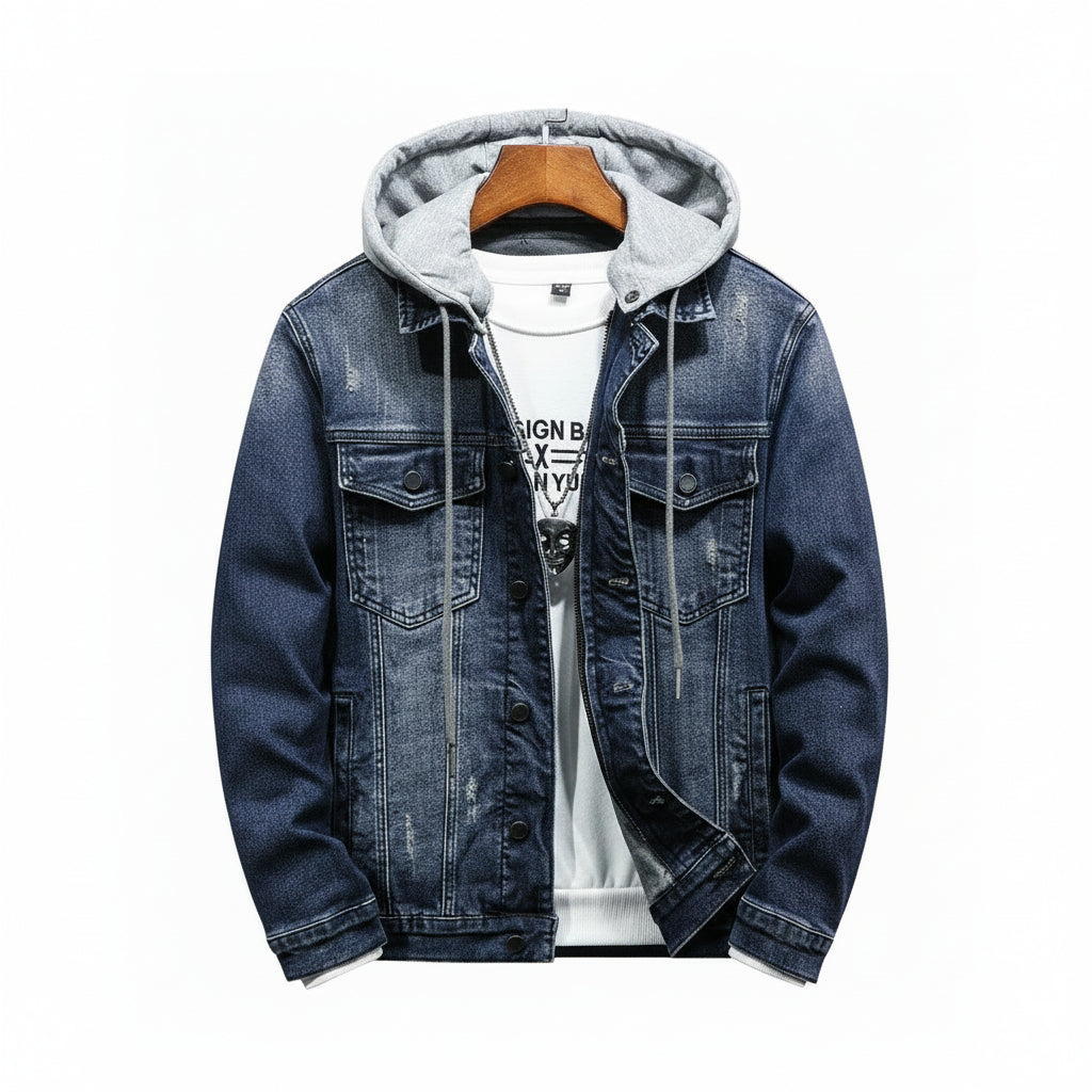 Men’s Thick Hooded Denim Winter Jacket Casual