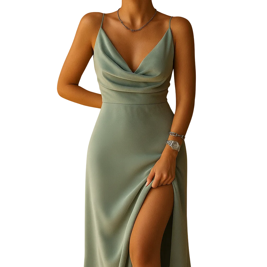 Women’s Elegant V Neck Flowing Maxi Dress