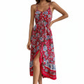 Women’s Floral Printed Sling Dress Asymmetric Vacation Style
