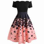 Women’s Gradient Vintage Pleated Dress Elegant Mid Length