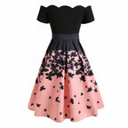 Women’s Gradient Vintage Pleated Dress Elegant Mid Length