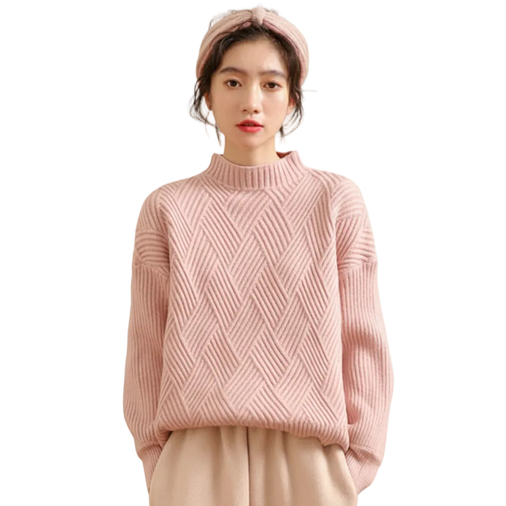 Women’s Half Neck Knit Sweater Solid Color Pullover
