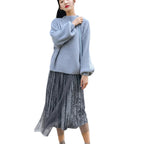 Women’s Half Neck Knit Sweater Solid Color Pullover