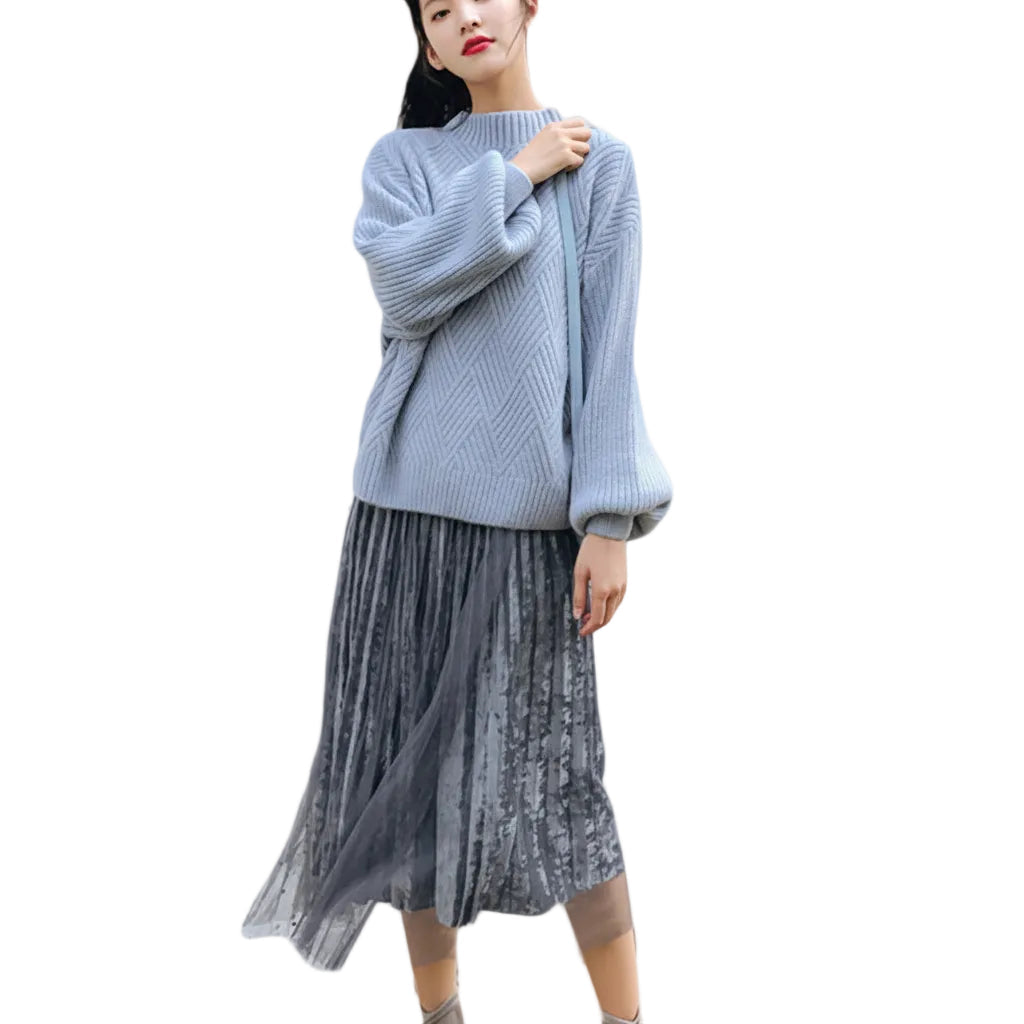 Women’s Half Neck Knit Sweater Solid Color Pullover