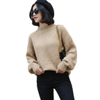 Women’s Half Neck Knit Sweater Solid Color Pullover