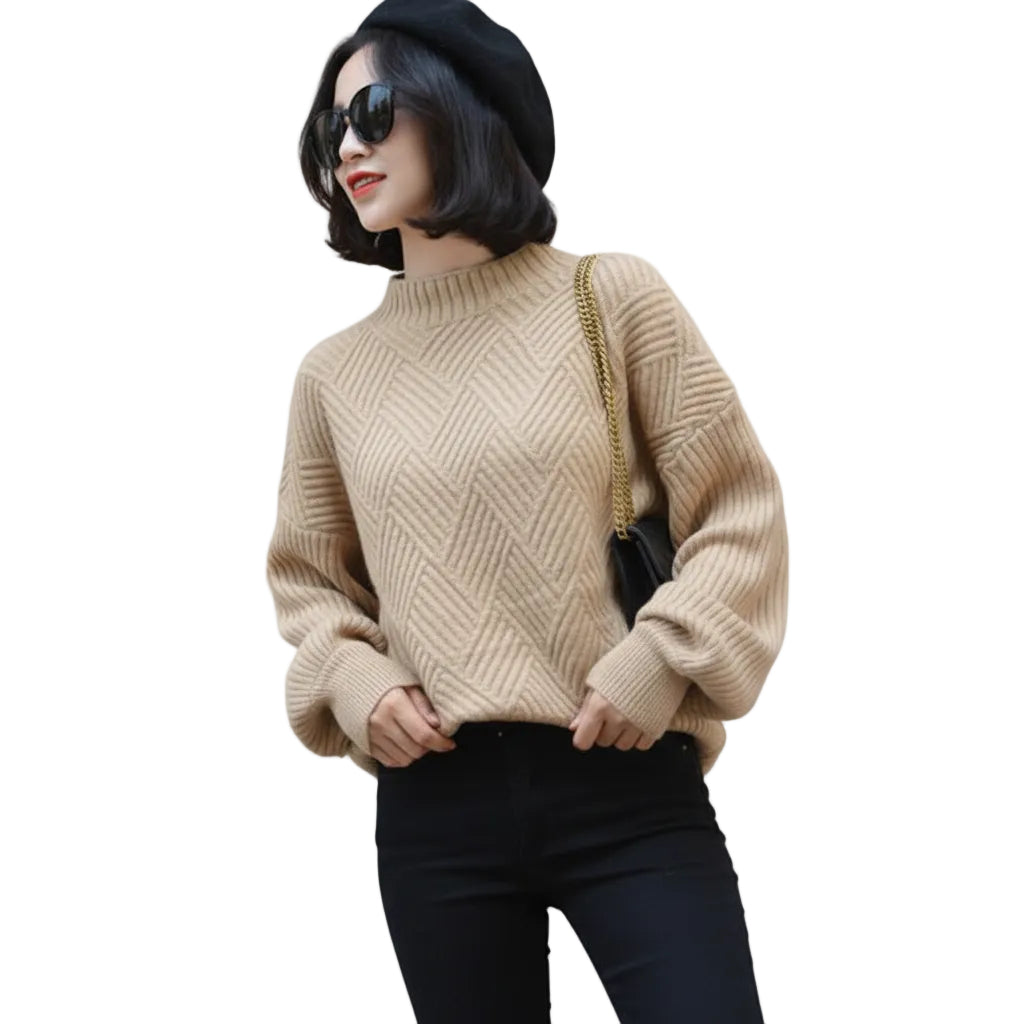 Women’s Half Neck Knit Sweater Solid Color Pullover