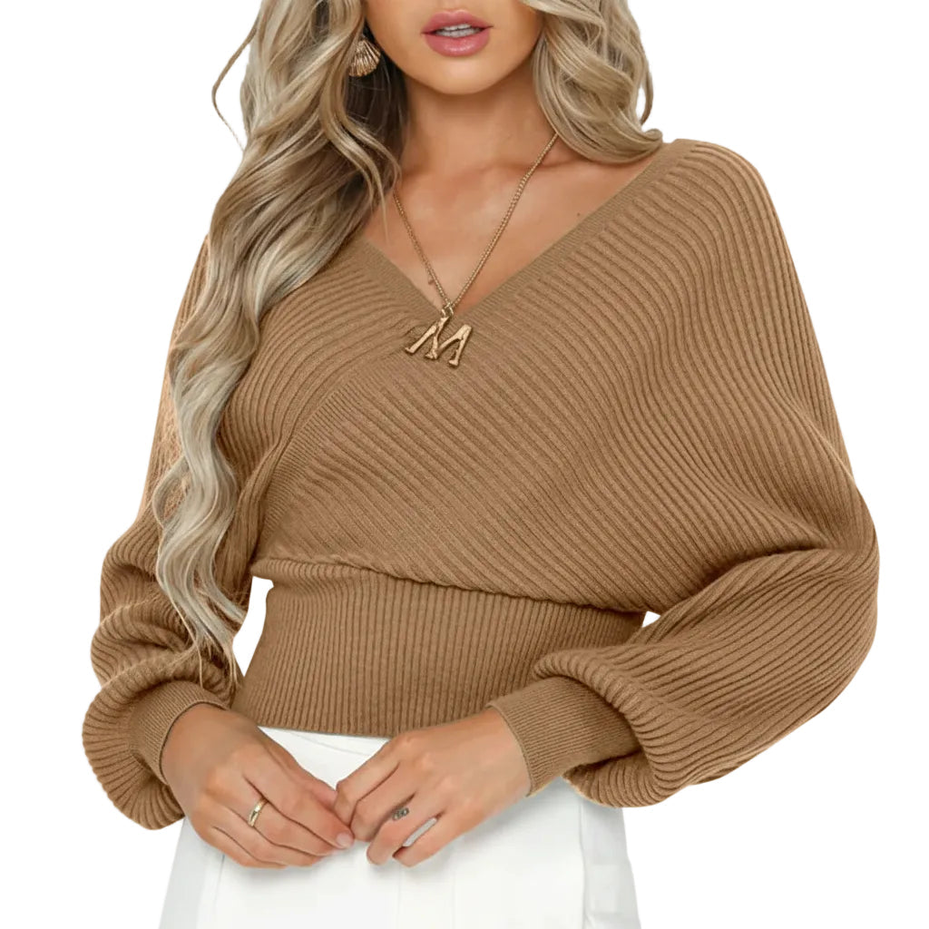 Women’s Loose Lantern Sleeve Solid Color Pullover Sweater