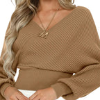 Women’s Loose Lantern Sleeve Solid Color Pullover Sweater