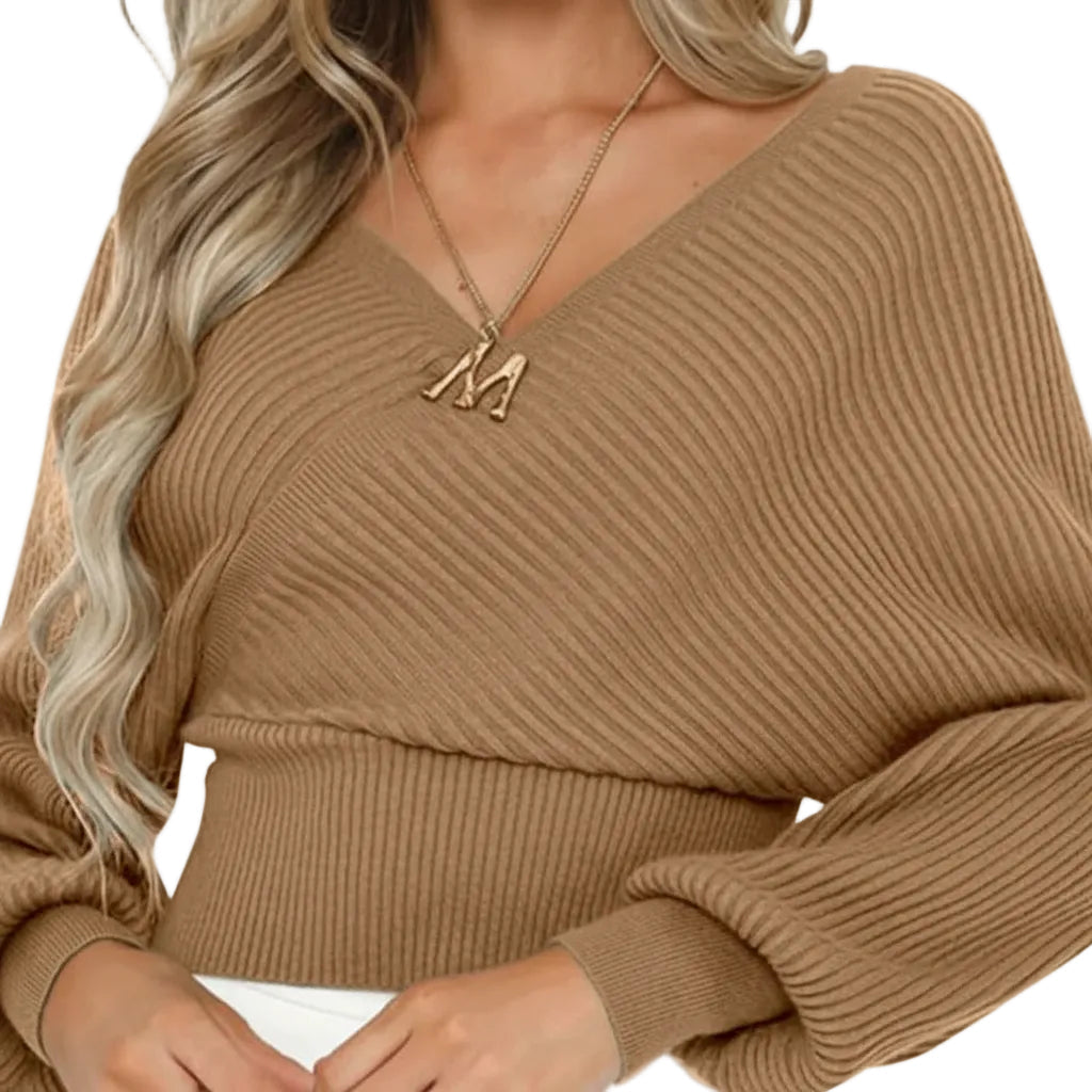 Women’s Loose Lantern Sleeve Solid Color Pullover Sweater