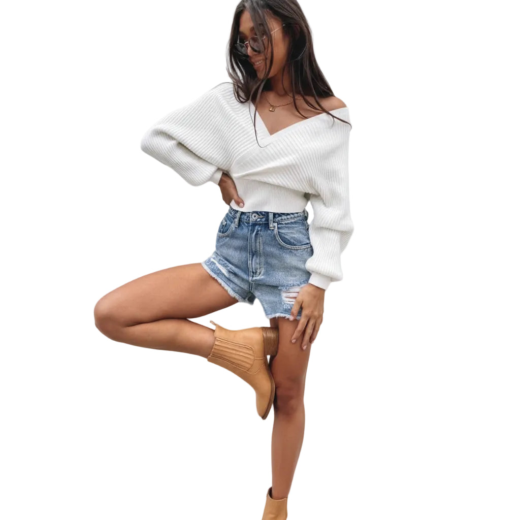 Women’s Loose Lantern Sleeve Solid Color Pullover Sweater