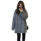 Women’s Loose Twist Knit Mid Length Sweater Pullover
