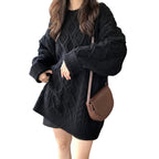 Women’s Loose Twist Knit Mid Length Sweater Pullover