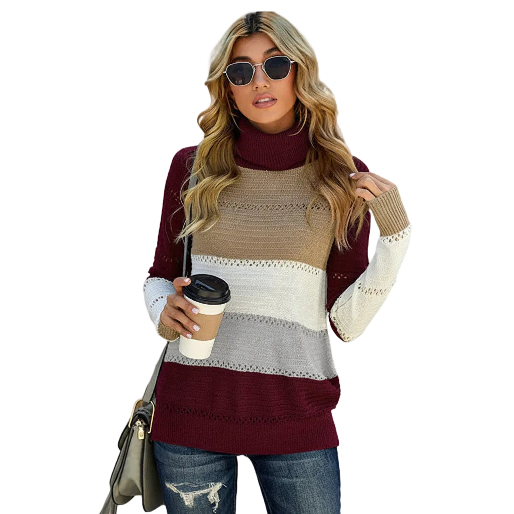 Women’s Turtleneck Hollow Knit Long Sweater Pullover