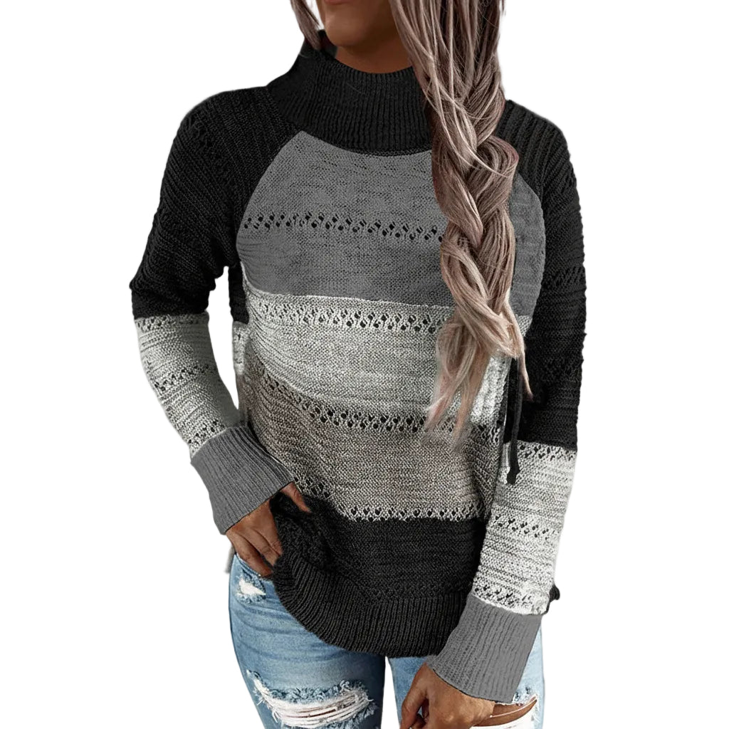 Women’s Turtleneck Hollow Knit Long Sweater Pullover