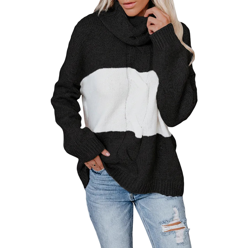 Women’s Turtleneck Hollow Knit Long Sweater Pullover