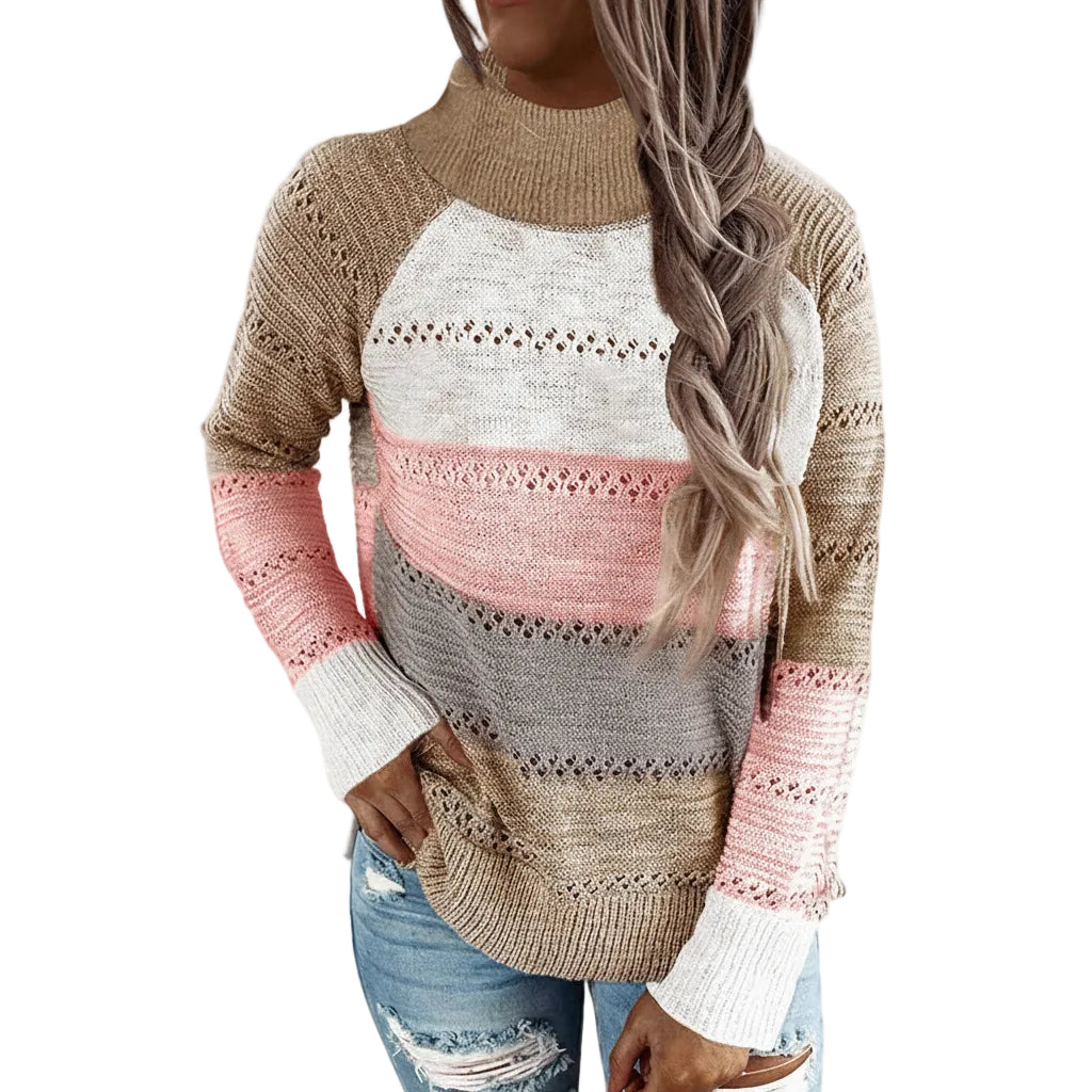 Women’s Turtleneck Hollow Knit Long Sweater Pullover