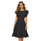 Women’s Vintage Polka Dot Ruffle Dress Elegant Fit