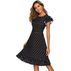 Women’s Vintage Polka Dot Ruffle Dress Elegant Fit