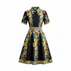Women’s Vintage Print A-Line Dress Elegant Office Style