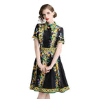 Women’s Vintage Print A-Line Dress Elegant Office Style