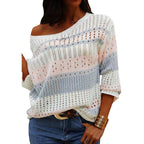 Women’s Loose Stripe Knit Sweater Long Sleeve Casual