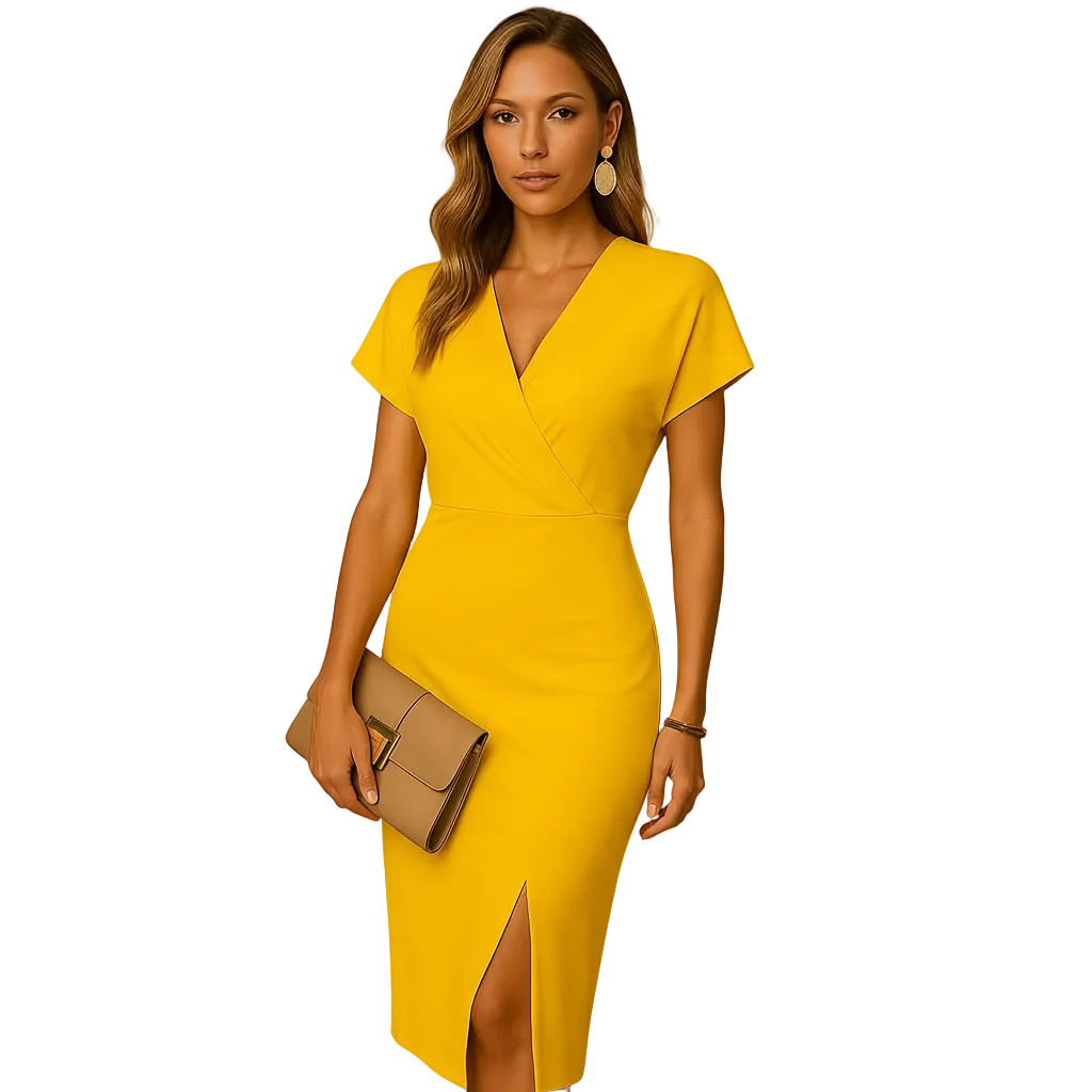 Women’s Elegant V Neck Midi Slit Dress