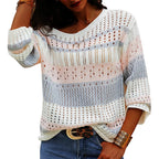Women’s Loose Stripe Knit Sweater Long Sleeve Casual