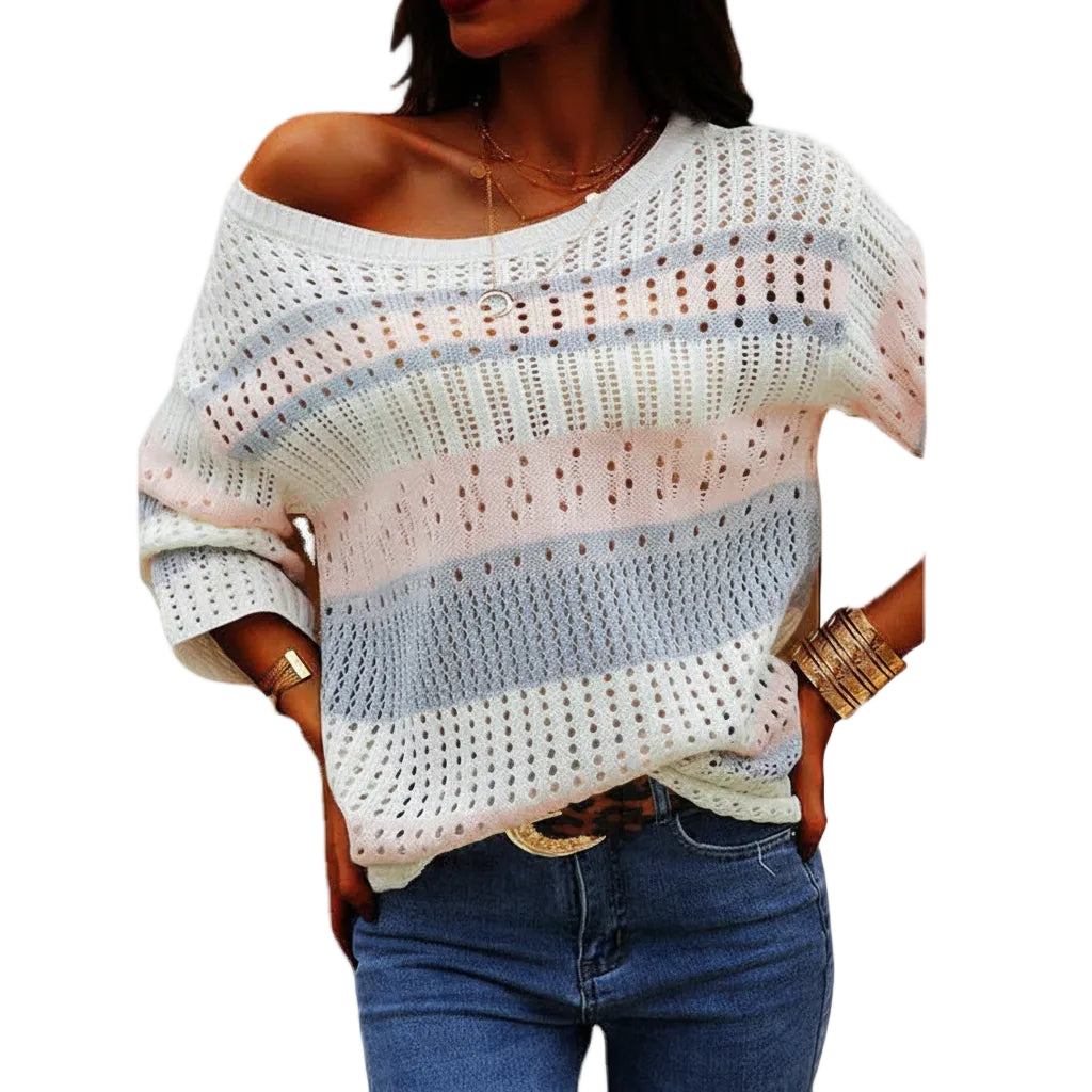 Women’s Loose Stripe Knit Sweater Long Sleeve Casual