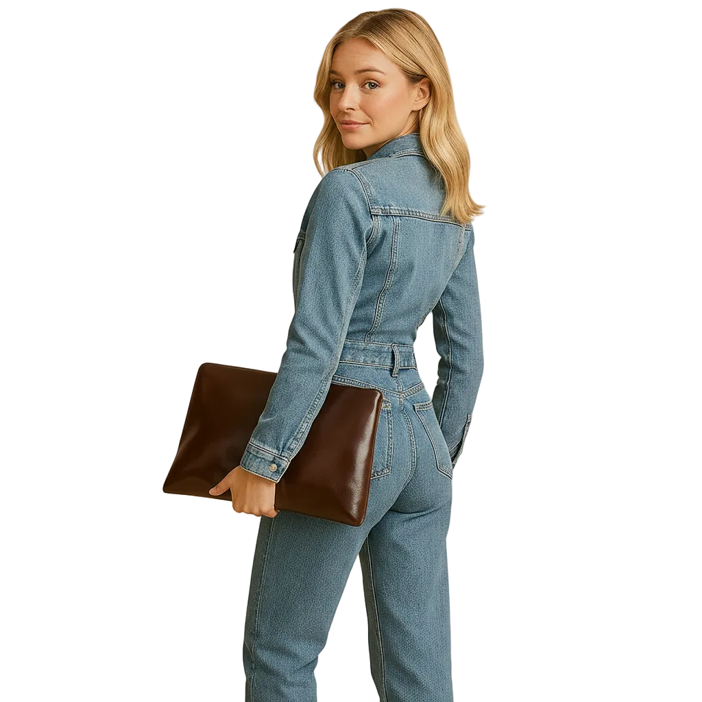 Women’s Blue Long Sleeve Straight Leg Denim Jumpsuit