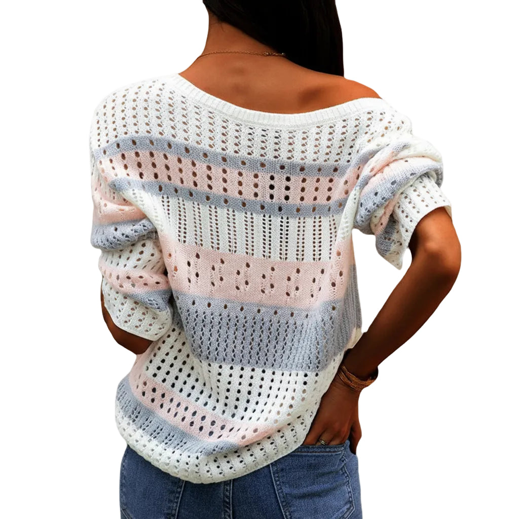 Women’s Loose Stripe Knit Sweater Long Sleeve Casual