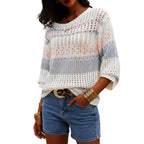 Women’s Loose Stripe Knit Sweater Long Sleeve Casual